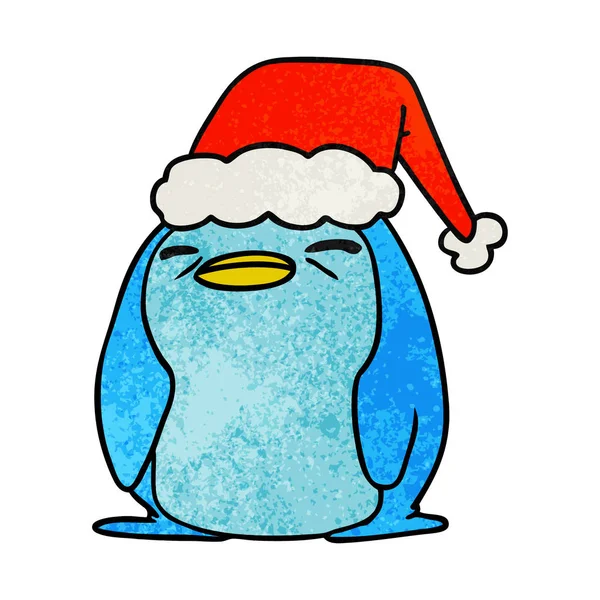 Christmas textured cartoon of kawaii penguin — Stock Vector