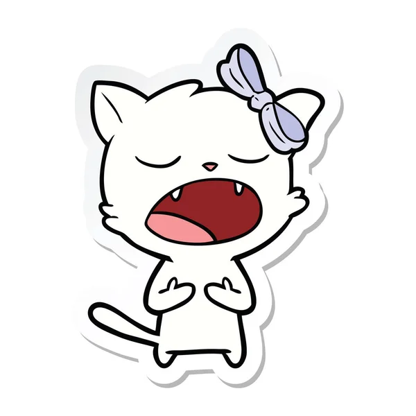 Sticker of a cartoon cat meowing — Stock Vector
