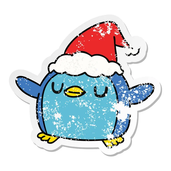 Handgezeichneter Weihnachtsaufkleber Karikatur Von Kawaiischem Pinguin — Stockvektor