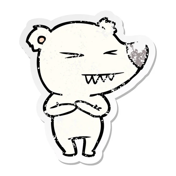 Autocollant affligé d'un ours polaire en colère dessin animé — Image vectorielle