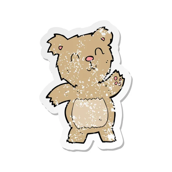 Autocollant en détresse rétro d'un ours en peluche dessin animé — Image vectorielle