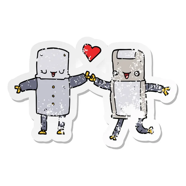 Pegatina Angustiado Robot Dibujos Animados Amor — Vector de stock