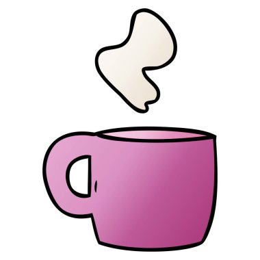 Degrade çizgi film doodle buharlı sıcak bir içecek