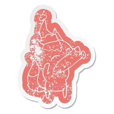 uluyan kurt ilginç karikatür sıkıntılı etiket giyen Noel Baba şapkası