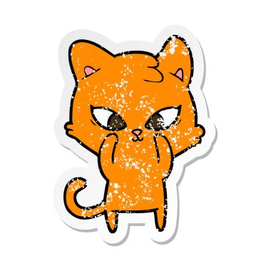 sevimli çizgi kedi sıkıntılı etiket