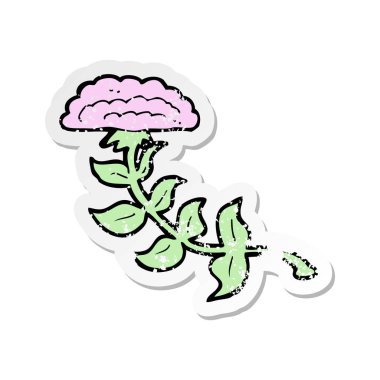 Retro sıkıntılı etiket bir karikatür çiçek