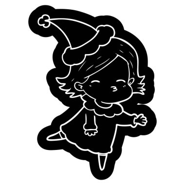 Noel Baba şapkası giyen bir kadın ilginç çizgi film simgesi