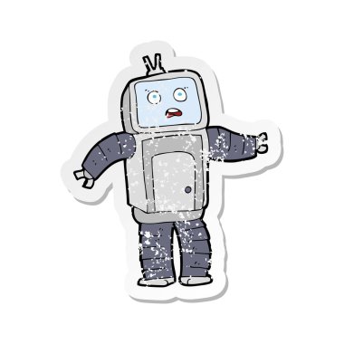 bir karikatür komik robot Retro sıkıntılı etiket