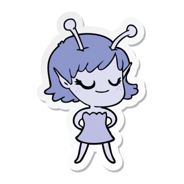 gülümseyen bir uzaylı kız çizgi film etiketi