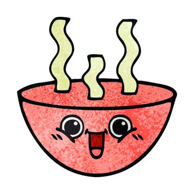 Retro grunge doku karikatür bir kase sıcak çorba