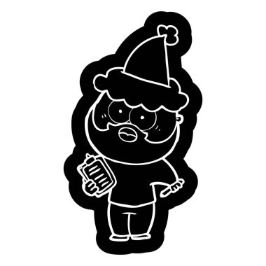 sakallı bir adam Pano ve santa şapka kalem ilginç çizgi film simgesi