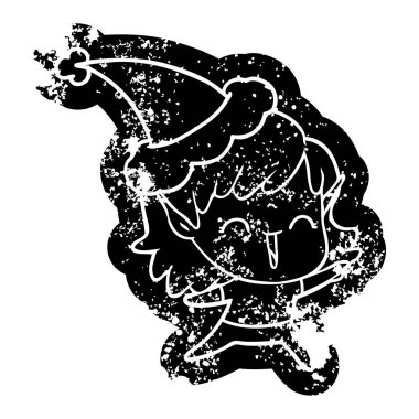 Noel Baba şapkası giyen bir elf kız çizgi film sıkıntılı simgesi