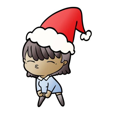 Noel Baba şapkası giyen bir kadın, degrade çizgi film el çekilmiş