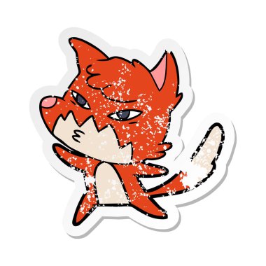 Akıllı karikatür tilki sıkıntılı etiket