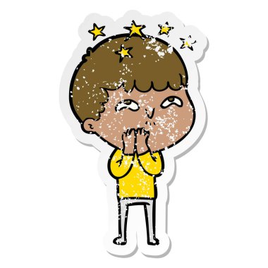 bir çizgi film hayran çocuğun sıkıntılı etiket