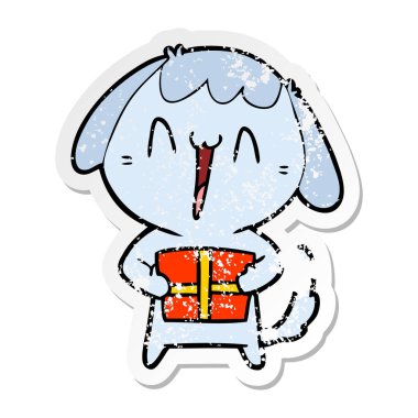 Noel hediyesi bir sevimli çizgi köpek sıkıntılı etiket