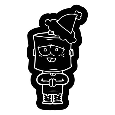 Noel Baba şapkası giyen bir robot ilginç çizgi film simgesi