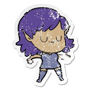 bir mutlu karikatür elf kızın sıkıntılı etiket