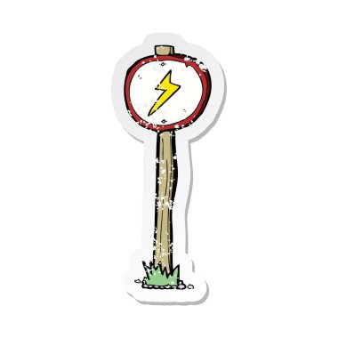 bir çizgi film elektrik uyarı işareti Retro sıkıntılı etiket