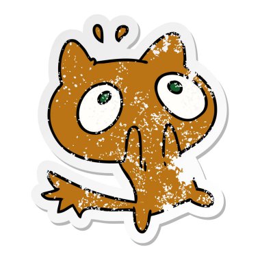 sıkıntılı etiket çizgi film illüstrasyon kawaii şok bir kedi