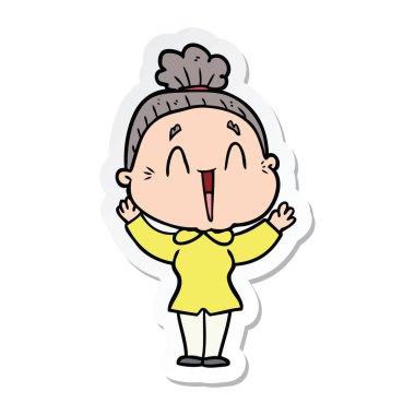 bir karikatür mutlu yaşlı kadın etiketi