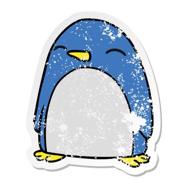 elle çizilmiş etiket karikatür doodle bir sevimli penguen sıkıntılı