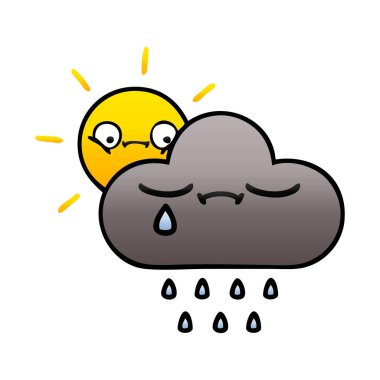 Degrade gölgeli karikatür bir fırtına bulutu ve güneş