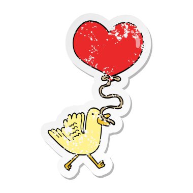 kalp balon ile bir karikatür kuş sıkıntılı etiket