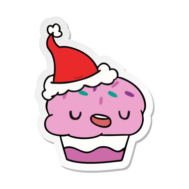 Noel etiket karikatür kawaii cupcake el çekilmiş