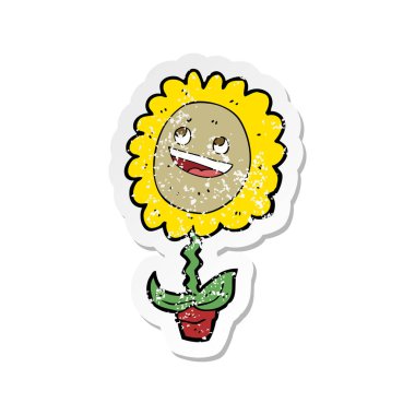 bir karikatür mutlu ayçiçeği Retro sıkıntılı etiket