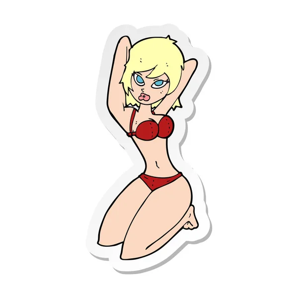 Sticker Cartoon Sexy Woman Posing — Stock Vector