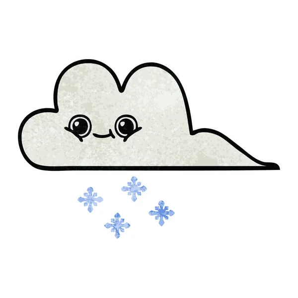 Cartone Animato Grunge Retrò Una Nuvola Neve — Vettoriale Stock