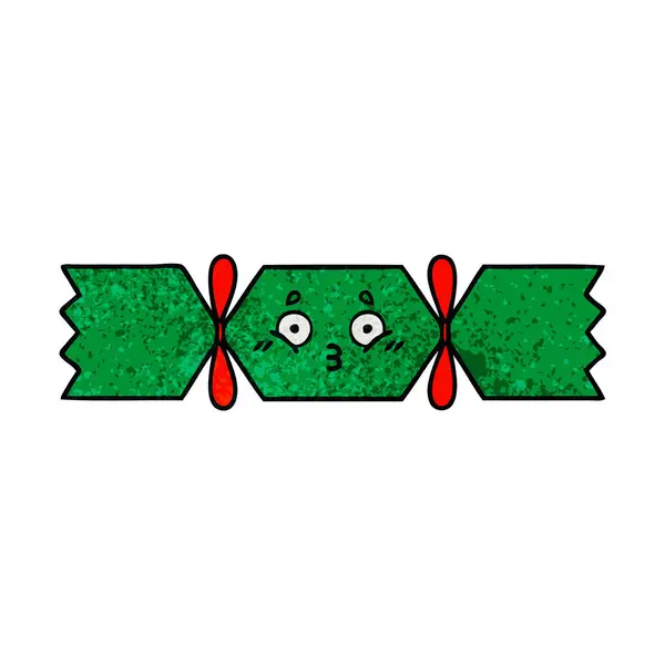 Retro grunge textura dibujos animados Navidad cracker — Vector de stock