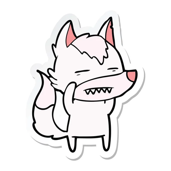 Etiqueta de um lobo dos desenhos animados mostrando dentes — Vetor de Stock