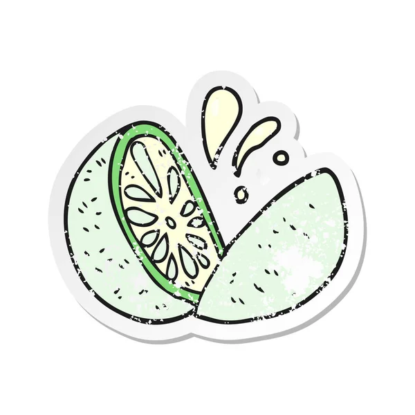 Pegatina retro angustiado de un melón de dibujos animados — Vector de stock