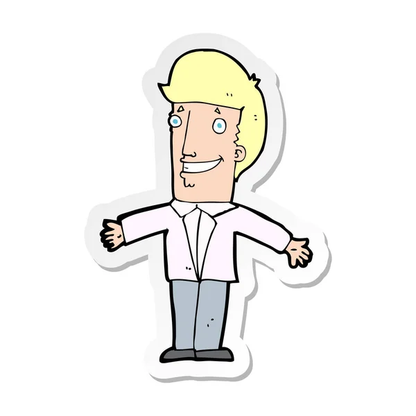 Sticker van een cartoon grining man met open armen — Stockvector