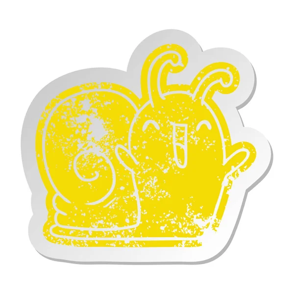Distressed old sticker kawaii happy cute snail — Stock Vector