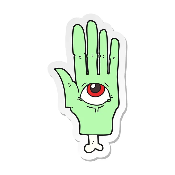 Sticker Cartoon Spooky Eye Hand — Stock Vector