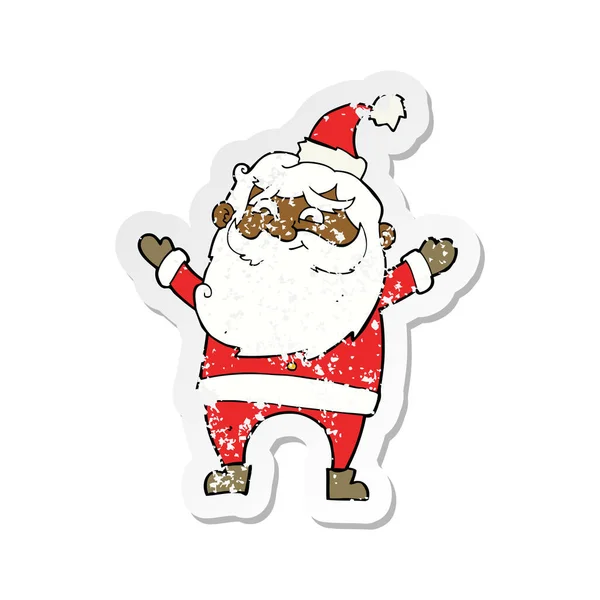 Retro sıkıntılı etiket bir karikatür mutlu Noel Baba — Stok Vektör