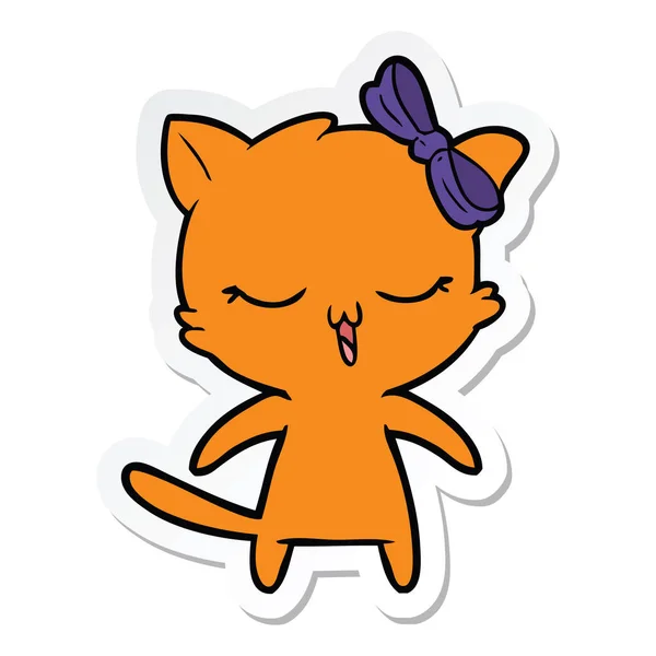 Etiqueta de um gato de desenho animado com arco na cabeça — Vetor de Stock