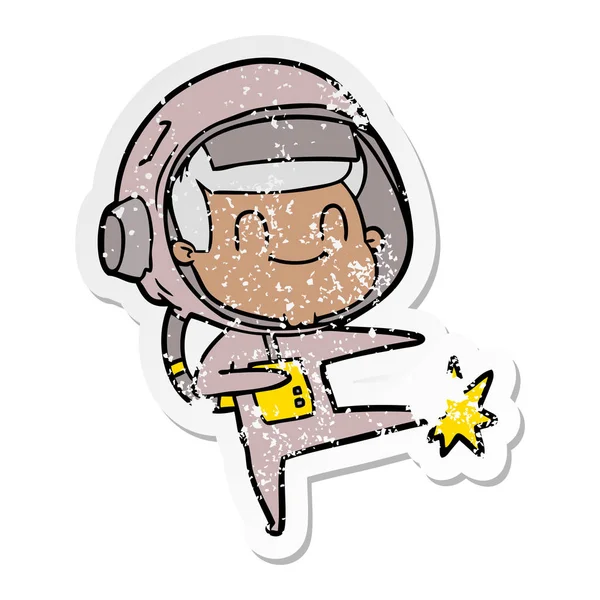 행복 한 만화 우주 비행사의 고민된 스티커 — 스톡 벡터