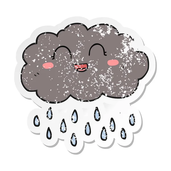 Stiker Retro Tertekan Dari Awan Hujan Kartun - Stok Vektor