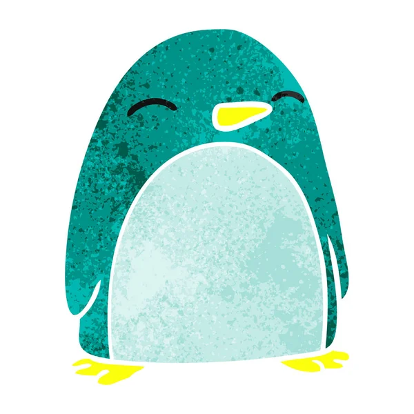 Mão Desenhada Retro Desenho Animado Doodle Pinguim Bonito — Vetor de Stock