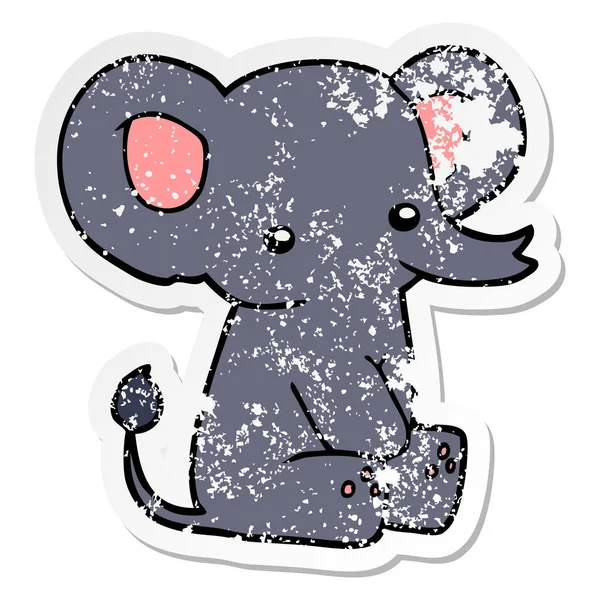 Verontruste sticker van een cartoon-olifant — Stockvector