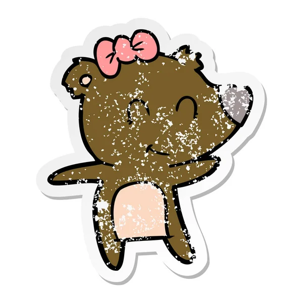 Distressed Sticker Female Bear Cartoon — Stock Vector