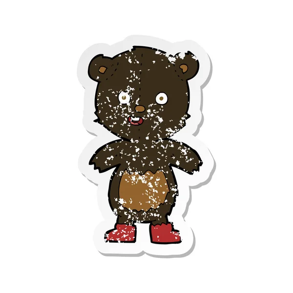 Retro distressed nálepka cartoon šťastný medvídek v botách — Stockový vektor