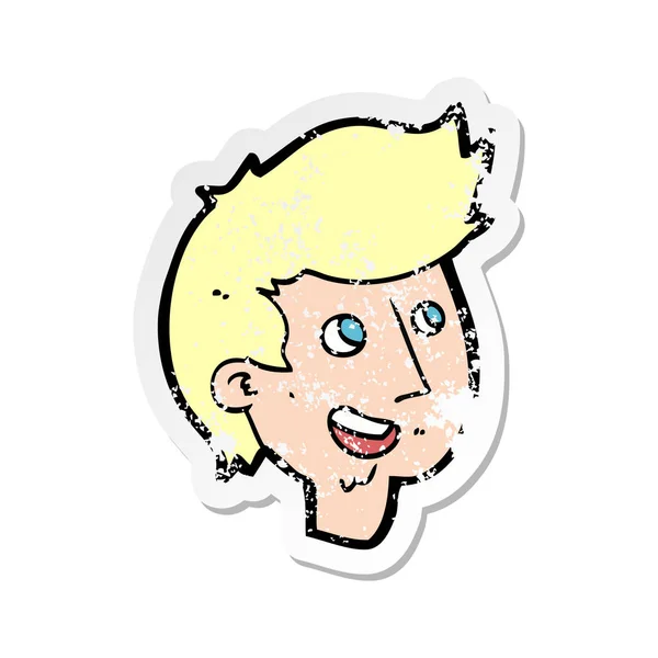 Retro distressed sticker of a cartoon happy boy face — Stock Vector