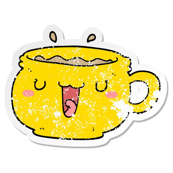 かわいい漫画のコーヒー カップの苦しめられたステッカー — ストックベクタ