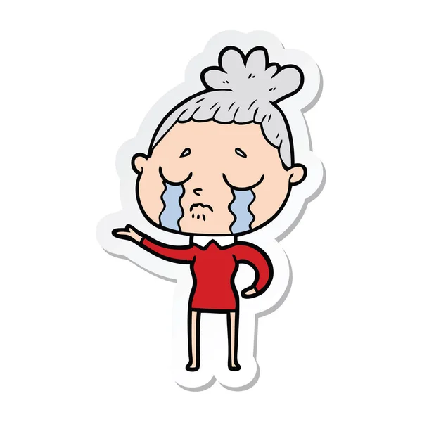 Sticker van een cartoon huilende vrouw — Stockvector
