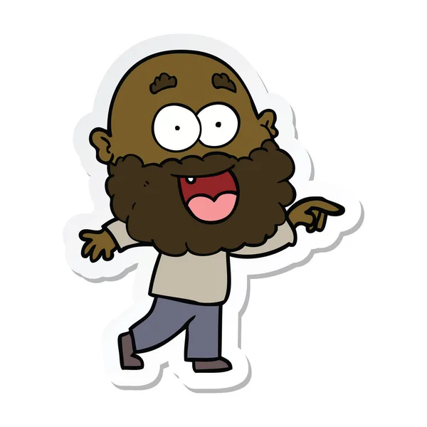 Etiqueta de um desenho animado louco homem feliz com barba — Vetor de Stock